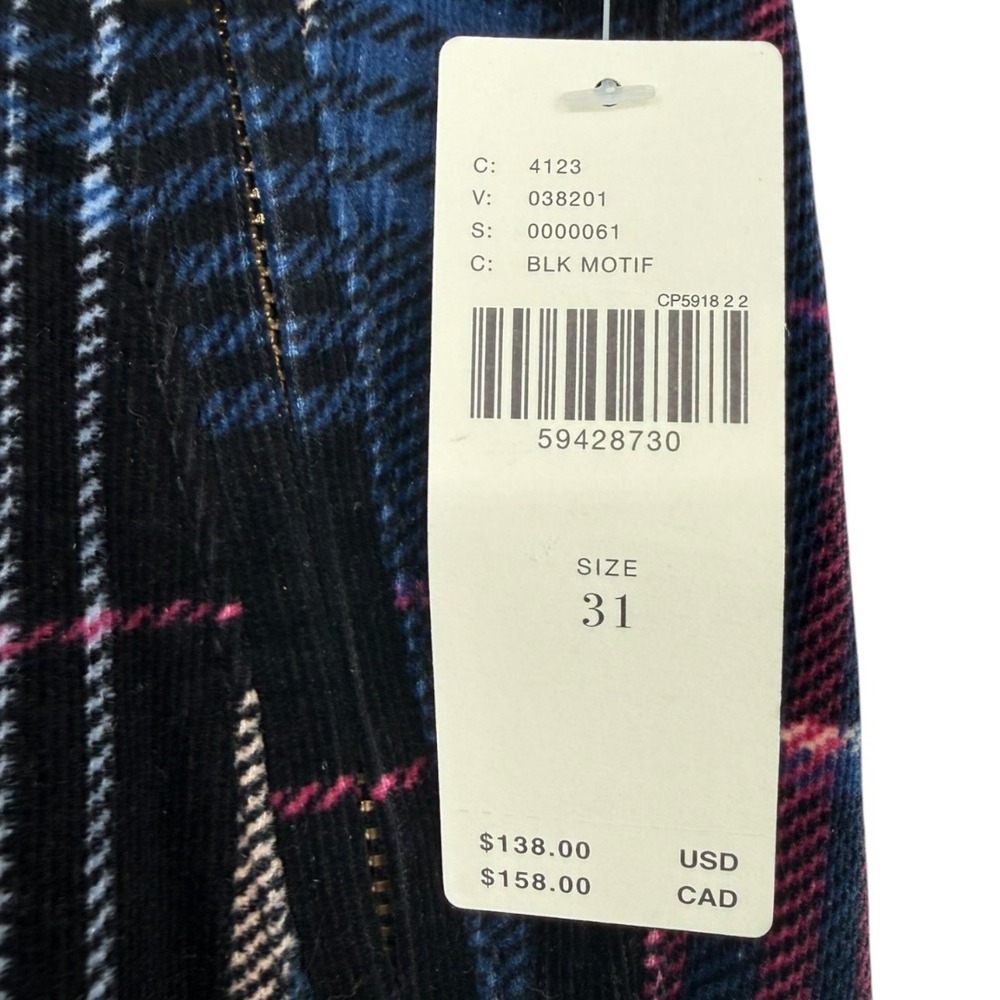 NWT Anthropologie Women's Alicia Plaid Moto Corduroy Slim Pants Size 31 Preppy‎ - Picture 3 of 10